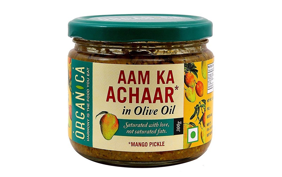 Organica Aam Ka Achaar in Olive Oil, Mango Pickle   Glass Jar  300 grams